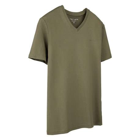 T-shirt kaki uni avec une coupe droite et des manches courtes - Image 3