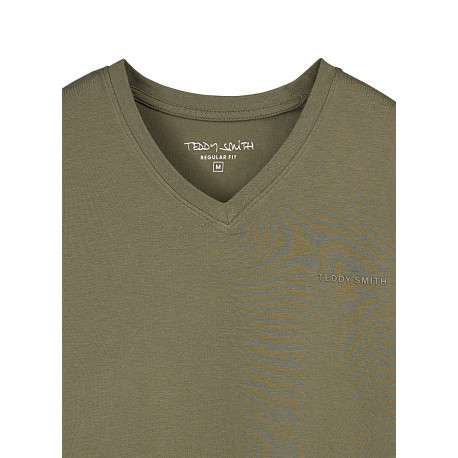 T-shirt kaki uni avec une coupe droite et des manches courtes - Image 4