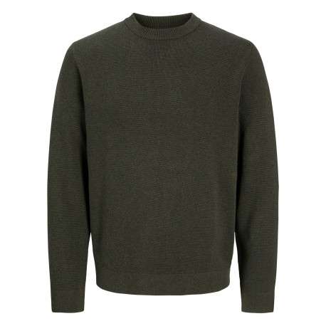 Pull en coton biologique kaki uni coupe droite avec un col rond