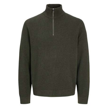 Pull en coton biologique kaki uni avec une coupe droite
