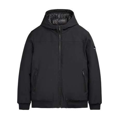 Blouson noir uni avec une coupe droite et un col à capuche