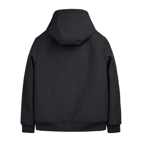 Blouson noir uni avec une coupe droite et un col à capuche - Image 2