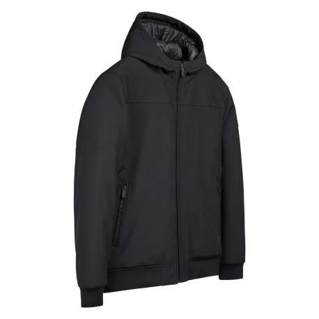 Blouson noir uni avec une coupe droite et un col à capuche - Image 3