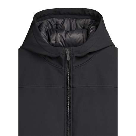 Blouson noir uni avec une coupe droite et un col à capuche - Image 4
