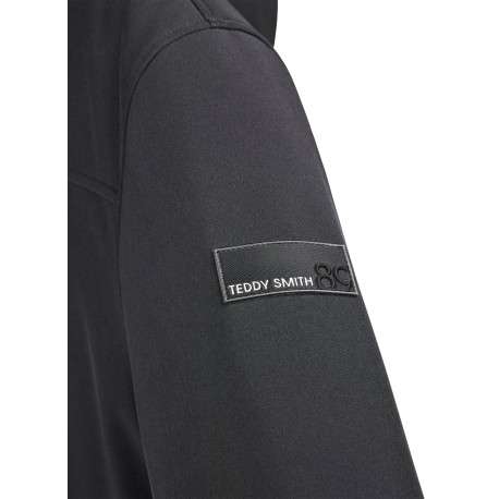 Blouson noir uni avec une coupe droite et un col à capuche - Image 6