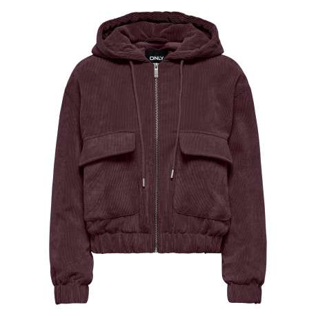 Blouson prune uni avec une coupe droite et un col à capuche