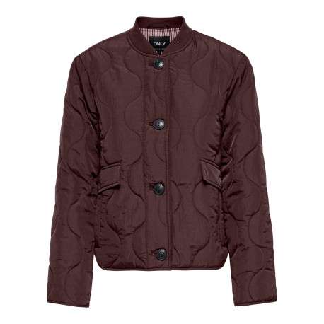 Blouson marron uni avec une coupe droite et un col montant