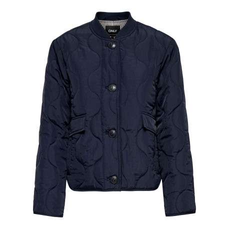 Blouson marine uni avec une coupe droite et un col montant