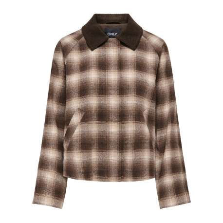 Manteau marron à carreaux avec une coupe droite et un col à revers