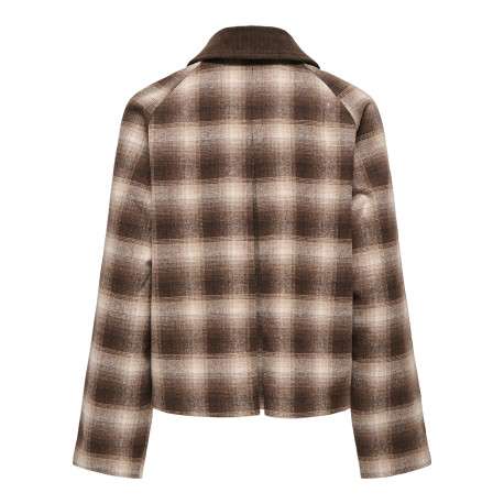 Manteau marron à carreaux avec une coupe droite et un col à revers - Image 2