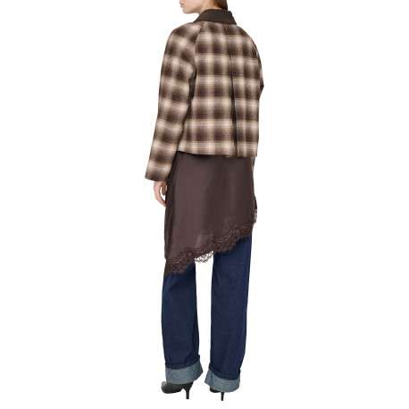 Manteau marron à carreaux avec une coupe droite et un col à revers - Image 4