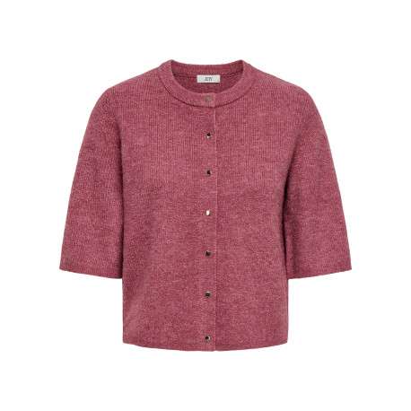 Gilet rose uni avec une coupe droite et un col rond muni de boutons