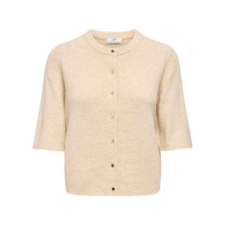 Gilet écru uni avec une coupe droite et un col rond muni de boutons