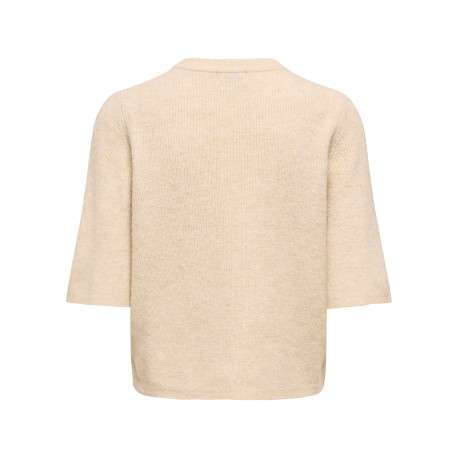 Gilet écru uni avec une coupe droite et un col rond muni de boutons - Image 2