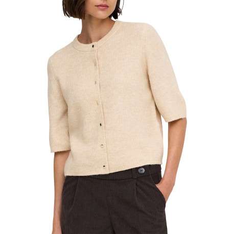 Gilet écru uni avec une coupe droite et un col rond muni de boutons - Image 6
