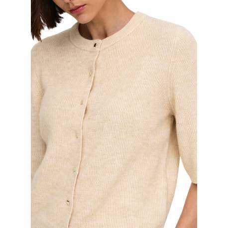 Gilet écru uni avec une coupe droite et un col rond muni de boutons - Image 7