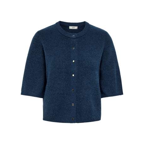 Gilet bleu uni avec une coupe droite et un col rond muni de boutons