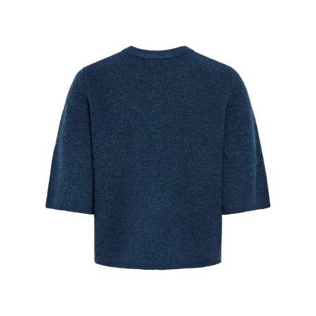 Gilet bleu uni avec une coupe droite et un col rond muni de boutons - Image 2