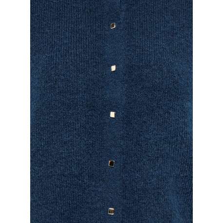 Gilet bleu uni avec une coupe droite et un col rond muni de boutons - Image 3
