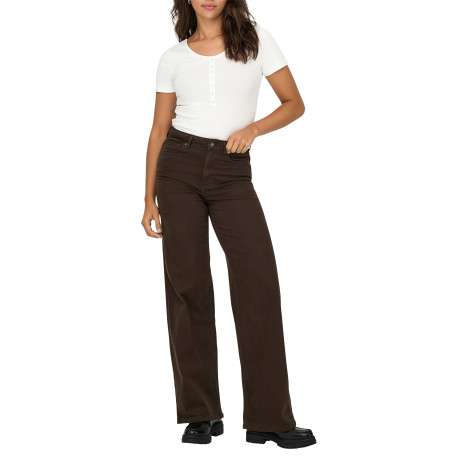 Pantalon en coton biologique marron uni avec une coupe bootcut - Image 3