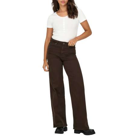 Pantalon en coton biologique marron uni avec une coupe bootcut - Image 3