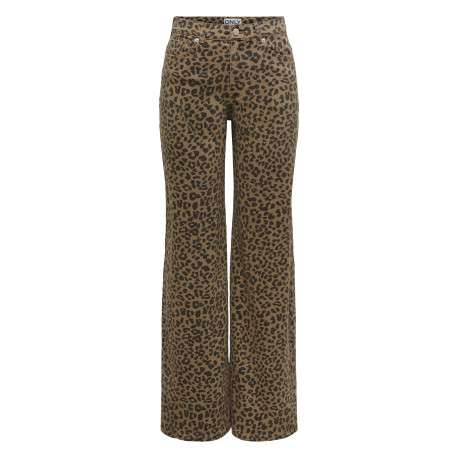 Pantalon 5 poches en coton à motifs léopard avec une coupe bootcut