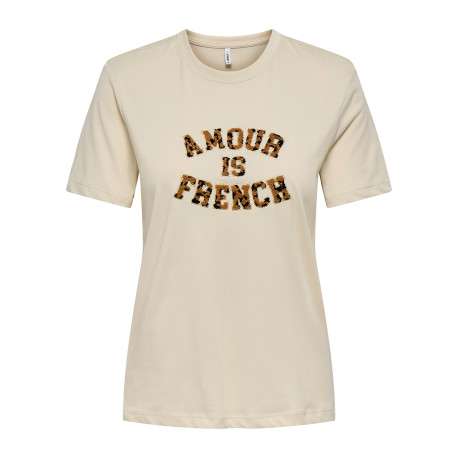 T-shirt en coton biologique beige imprimé avec une coupe droite