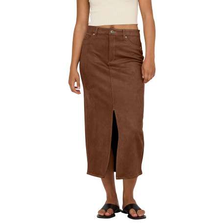 Jupe longue camel uni avec une coupe ajustée et une fente a l'avant - Image 3