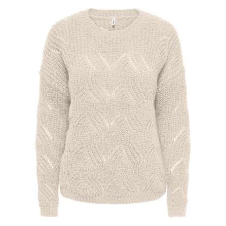 Pull écru uni avec une coupe droite et des manches longues