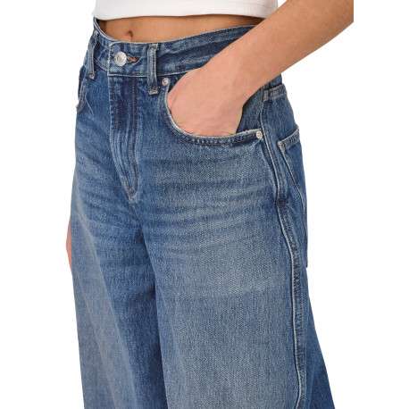 Jean en coton bleu uni avec une coupe bootcut et des surpiqûres camel - Image 4