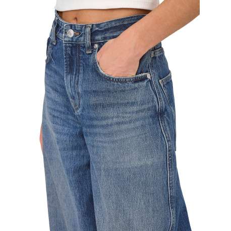 Jean en coton bleu uni avec une coupe bootcut et des surpiqûres camel - Image 3