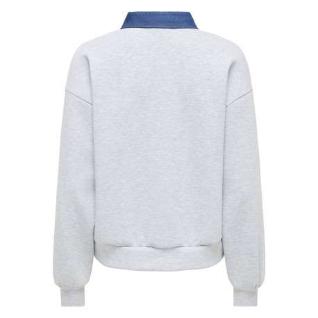 Sweat gris clair uni avec une coupe droite et un col boutonné de polo - Image 2