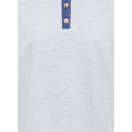 Sweat gris clair uni avec une coupe droite et un col boutonné de polo - Image 3