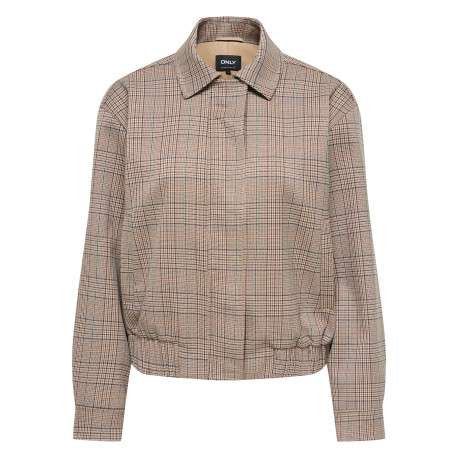 Blouson beige à carreaux avec une coupe droite et une taille élastiquée