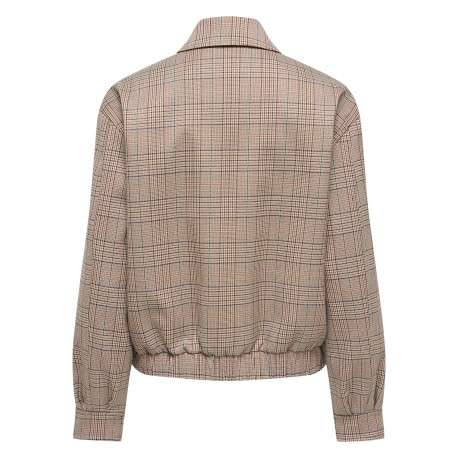 Blouson beige à carreaux avec une coupe droite et une taille élastiquée - Image 2