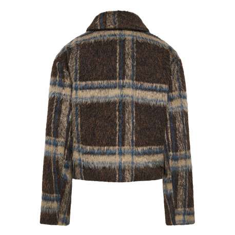 Veste marron à carreaux avec une coupe droite et des manches longues - Image 2