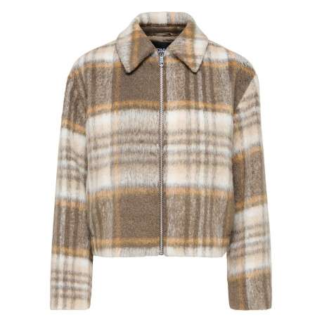 Veste écrue à carreaux avec une coupe droite et des manches longues