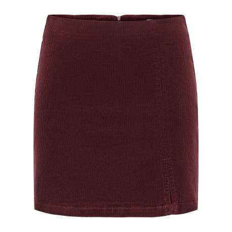Jupe courte en coton bordeaux uni avec une coupe droite et une fente ouverte