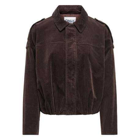 Blouson en coton marron uni avec une coupe cropped et un col à revers
