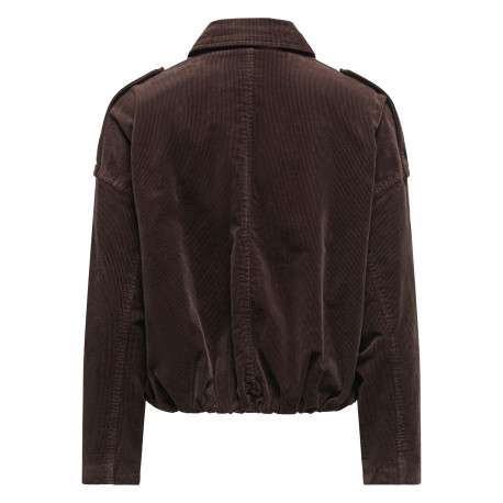 Blouson en coton marron uni avec une coupe cropped et un col à revers - Image 2