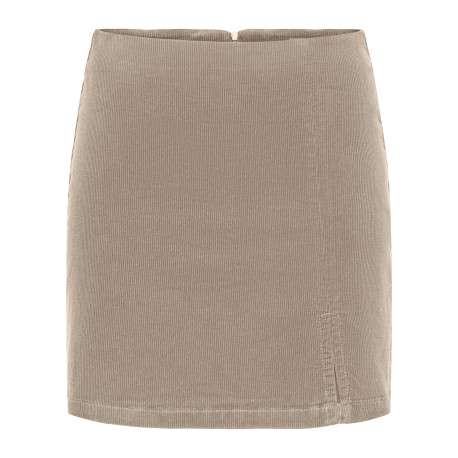 Jupe courte en coton beige uni avec une coupe droite et une fente ouverte