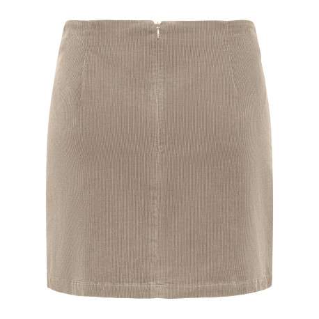 Jupe courte en coton beige uni avec une coupe droite et une fente ouverte - Image 2