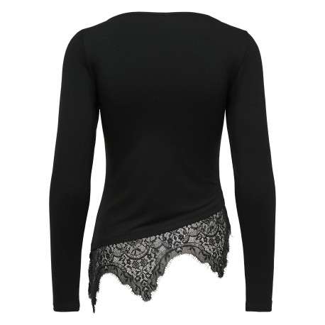 T-shirt noir uni avec une coupe ajustée et des manches longues - Image 2