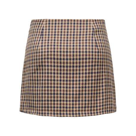 Jupe courte beige à carreaux avec une coupe droite et une fermeture zippée - Image 2