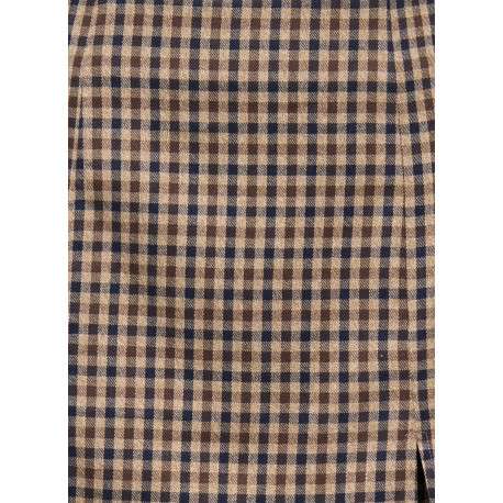 Jupe courte beige à carreaux avec une coupe droite et une fermeture zippée - Image 3
