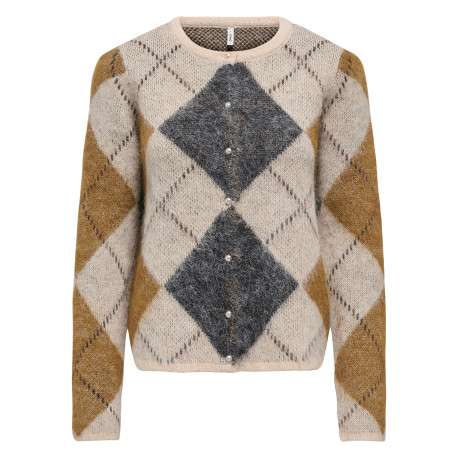 Pull beige à carreaux avec une coupe droiteet des manches longues