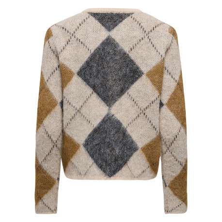 Pull beige à carreaux avec une coupe droiteet des manches longues - Image 2