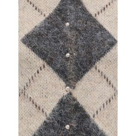 Pull beige à carreaux avec une coupe droiteet des manches longues - Image 3