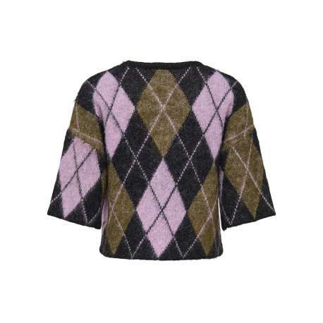 Pull multicolore à carreaux avec une coupe droite et des manches 3/4 - Image 2