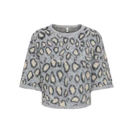 Pull gris à motifs avec une coupe droite et des manches 3/4
